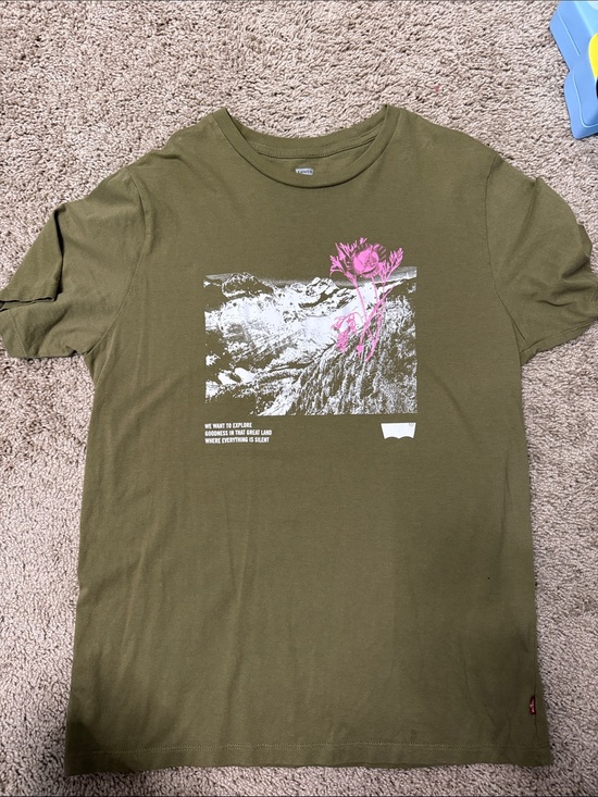 Levi's Tops - Levi's Olive Green Tee with White and Pink Graphic